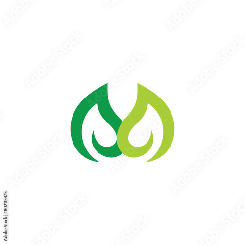letter m linked leaf green logo vector