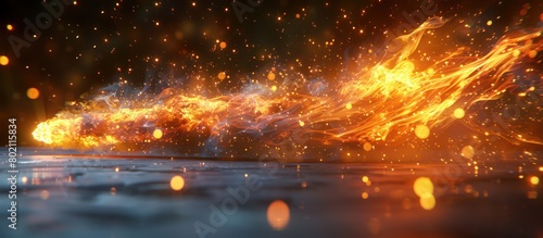 fireball with fire trail, fast movement, dark background