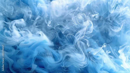 A serene composition of blue and white smoke, flowing gently to create a visual that resembles the sky filled with soft © Sundas