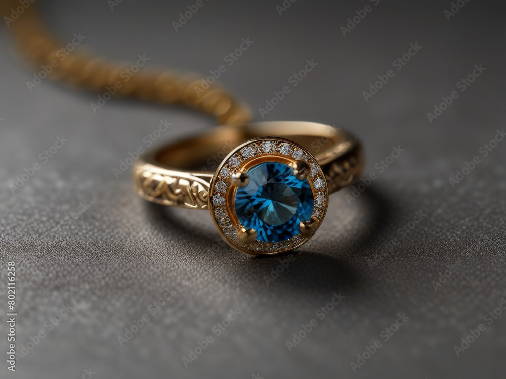 Handcrafted Gold Ring with Prominent Blue Gemstone and Diamond Surround - Luxury Statement Jewelry Handcrafted Gold Ring with Prominent Blue Gemstone and Diamond Surround - Luxury Statement Jewelry
