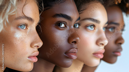 Five Women, Diverse Skin Tones, Close-Up Portraits, To showcase the beauty and diversity of women with different skin tones, this image is perfect