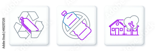 Set line Eco friendly house, Recycling plastic bottle and No icon. Vector