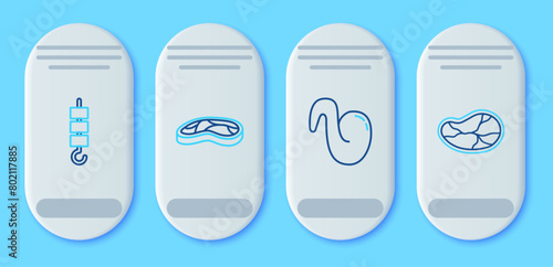 Set line Steak meat, Fried chicken wing, Grilled shish kebab on skewer stick and icon. Vector