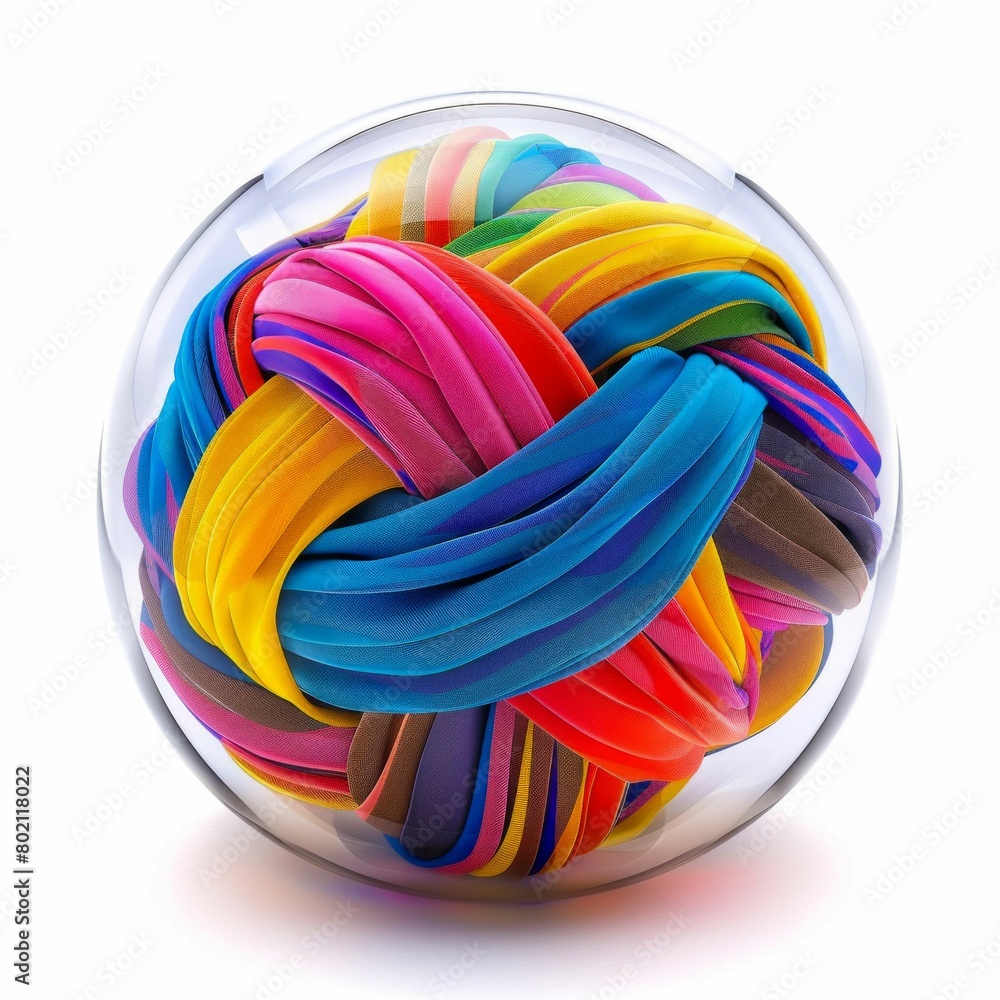 Multicolored Fabric Swirl in Glass Sphere. Generative ai