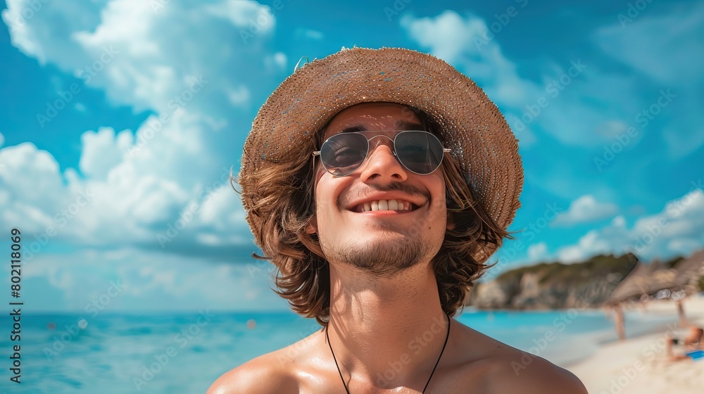 happy male tourist beach under summer happy male tourist beach under summer