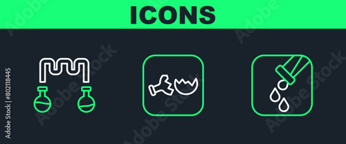 Set line Test tube and flask, and Broken icon. Vector