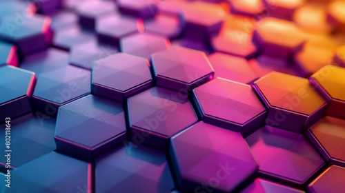 Hexagon Grid Cells Pattern. Soft Iridescent Shimmering Radiance. 3d Abstract Honeycomb Gradient Background. Rainbow Colored Geometric Banner. AI Generated