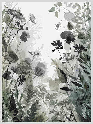 Ink blossoms softly capture tranquility in watercolor muted tones illustration