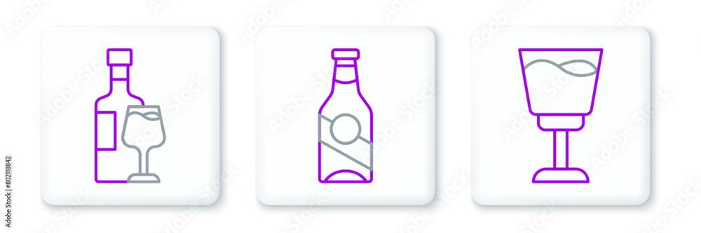 Set line Wine glass, bottle with and Beer icon. Vector Set line Wine glass, bottle with and Beer icon. Vector