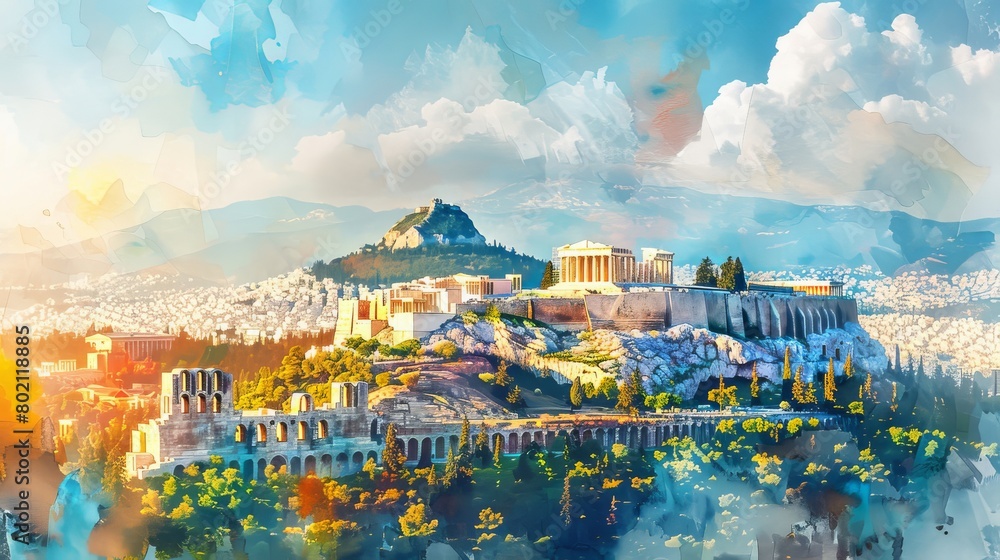 Fototapeta premium An illustration of the Acropolis in Athens, Greece.