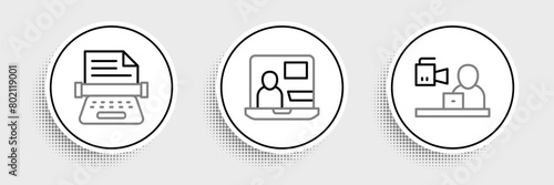 Set line Breaking news, Retro typewriter and World icon. Vector