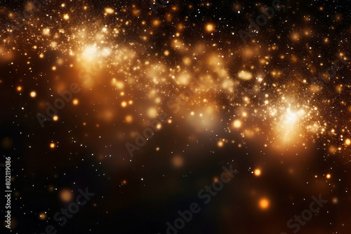 Golden abstract bokeh on black background. Celebrating Christmas  New Year or other holidays.