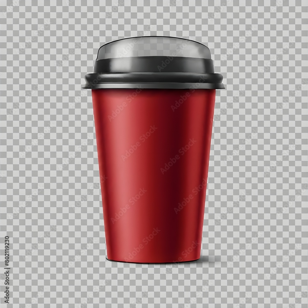 RED realistic mockup of paper cup with lid on transparent background RED realistic mockup of paper cup with lid on transparent background