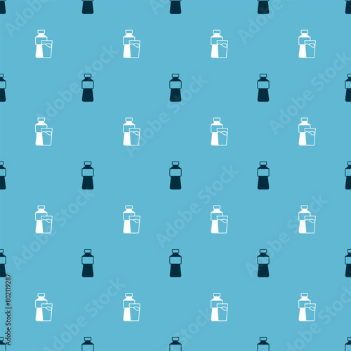 Set Bottle of water and with glass on seamless pattern. Vector