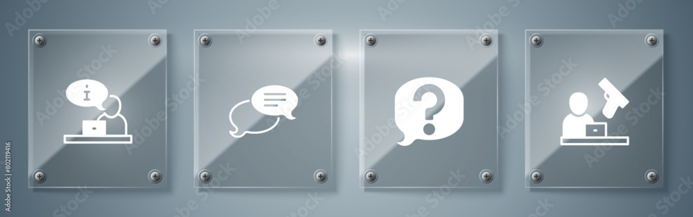 Set Crime news, Speech bubble chat, and Television report. Square glass panels. Vector Set Crime news, Speech bubble chat, and Television report. Square glass panels. Vector