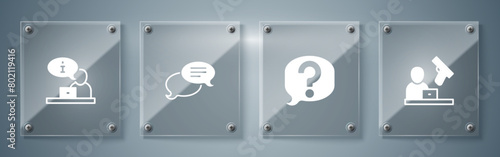 Set Crime news, Speech bubble chat, and Television report. Square glass panels. Vector