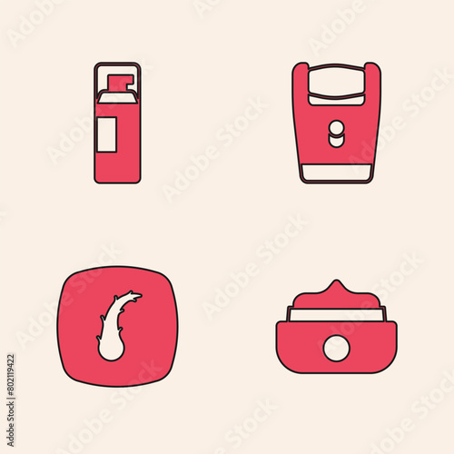Set Gel or wax for hair styling, Shaving gel foam, Electric razor blade and Human follicle icon. Vector