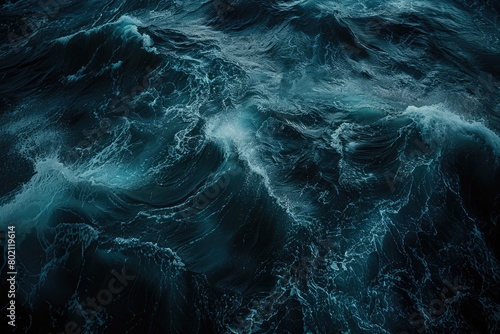 Electric blue ocean waves crashing onto shore from aerial view photo
