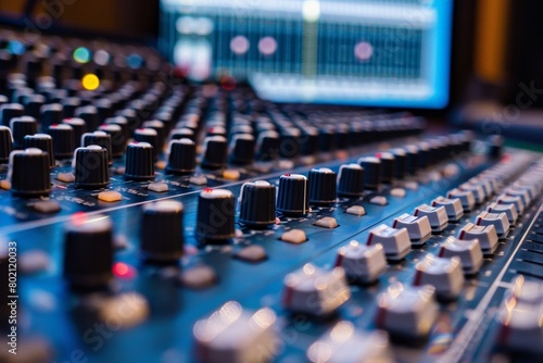 Close-Up of Professional Audio Mixing Console	