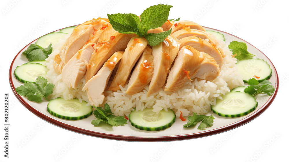 Flavorful Chicken Rice Creation Isolated on Transparent Background PNG