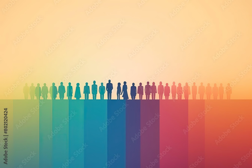 Obraz premium Colorful Silhouettes: Group of People on Rainbow Hill