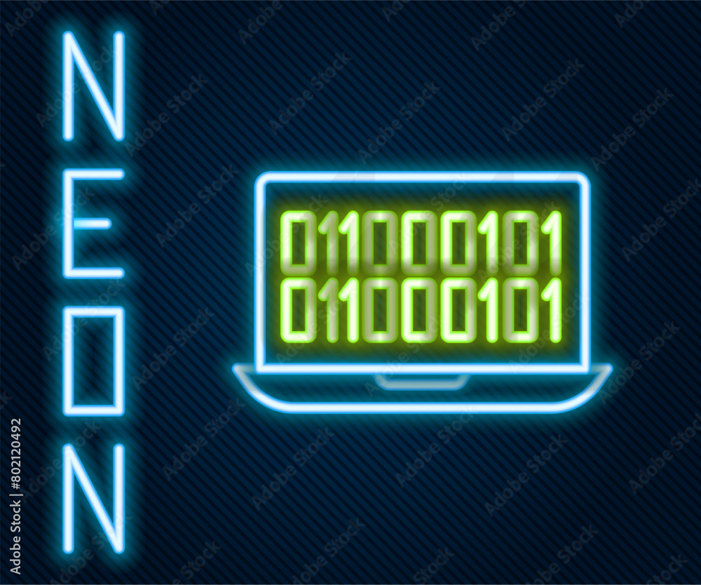 Glowing neon line Binary code icon isolated on black background. Colorful outline concept. Vector Glowing neon line Binary code icon isolated on black background. Colorful outline concept. Vector