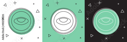 Set Medallion with eye icon isolated on white and green, black background. Magic amulet with eye. Vector