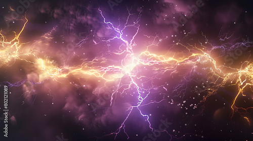 A flash of lightning and thunder spark on a transparent background. Modern lightning, electricity blast, or thunderbolt in the sky. Natural phenomenon of nerve cells or neural systems. photo
