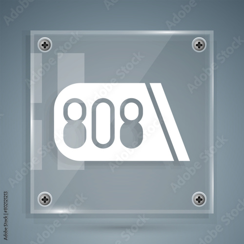 White Drum machine music producer equipment icon isolated on grey background. Square glass panels. Vector