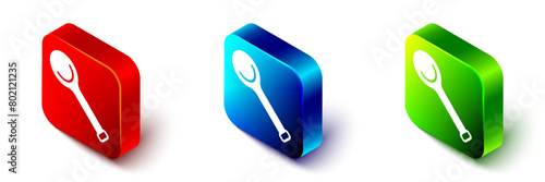 Isometric Sauna ladle icon isolated on white background. Red, blue and green square button. Vector