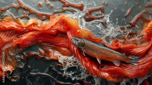 A fish is swimming in a red stream of water