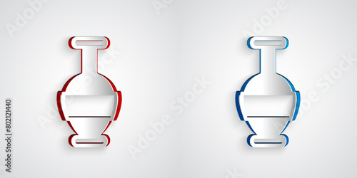Paper cut Ancient amphorae icon isolated on grey background. Paper art style. Vector