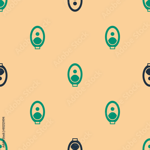Green and black Portrait picture in museum icon isolated seamless pattern on beige background. Vector