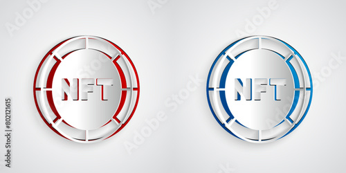 Paper cut NFT Digital crypto art icon isolated on grey background. Non fungible token. Paper art style. Vector
