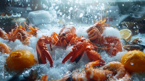 A plate of seafood with a few shrimp and a couple of oranges