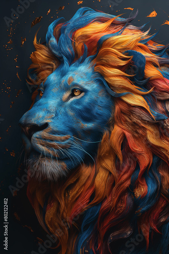 Majestic Blue Lion with Golden Flowing Mane