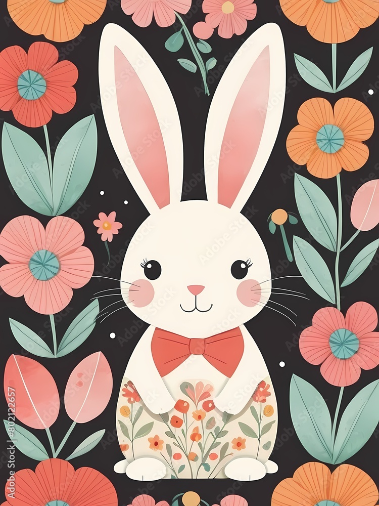 Floral Cute Baby Bunny Nursery Generative AI Illustration Floral Cute Baby Bunny Nursery Generative AI Illustration