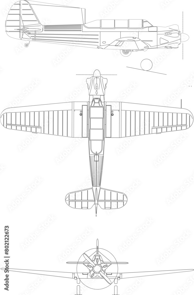Yakovlev Yak-18 3-view svg vector file.svg Yakovlev Yak-18 3-view svg vector file.svg