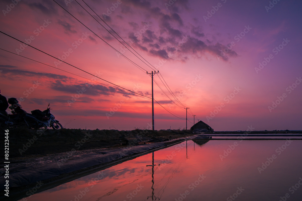 Sunset on the salt fields