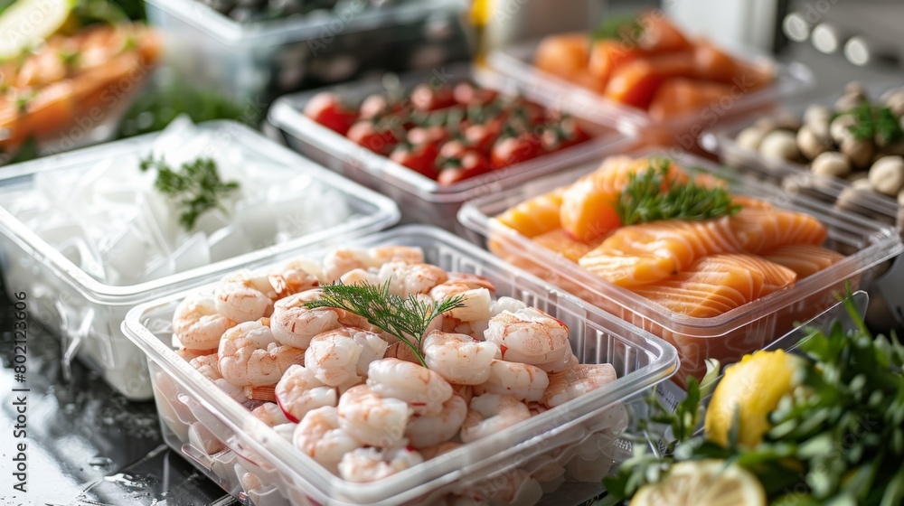 Showcase meticulously packaged frozen seafood products meeting international export standards, emphasizing freshness and quality.