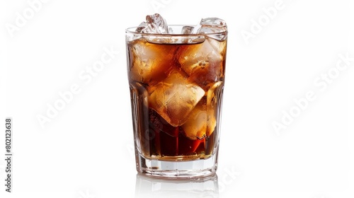 Glass of cola and ice isolated on white background.