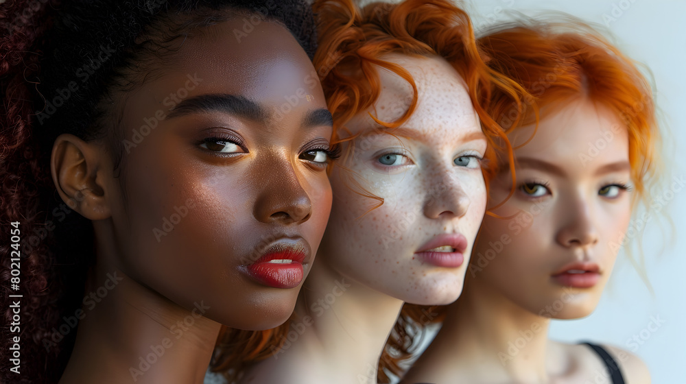 Harmonious Union: Diverse Women Radiate Exquisite Beauty in Close-Up Portrait Harmonious Union: Diverse Women Radiate Exquisite Beauty in Close-Up Portrait