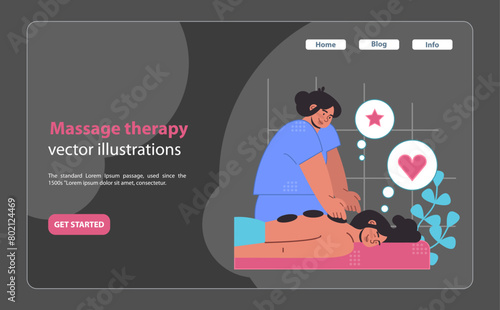 Revitalizing massage therapy session. Flat vector illustration.