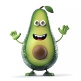 3d illustration of avocado cartoon character, isolated on white background