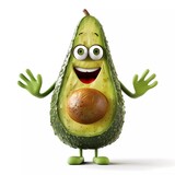 3d illustration of avocado cartoon character, isolated on white background