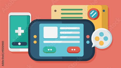 Handheld devices with customizable buttons that can be programmed with simple phrases and sentences to assist individuals with communication. Vector illustration