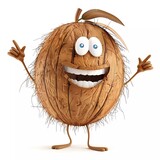 3d illustration of coconut cartoon character, isolated on white background