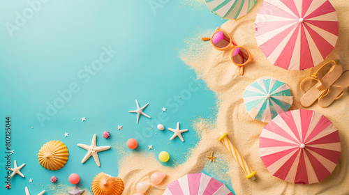 Creative summer composition with mini umbrellas beach