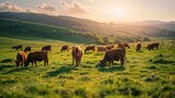picturesque scenes of beef cattle grazing on lush pastures, highlighting the naturalness of the farming landscape