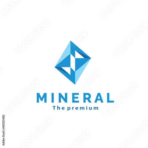 vector illustration of precious stone logo icon, minimalist natural mineral in blue color